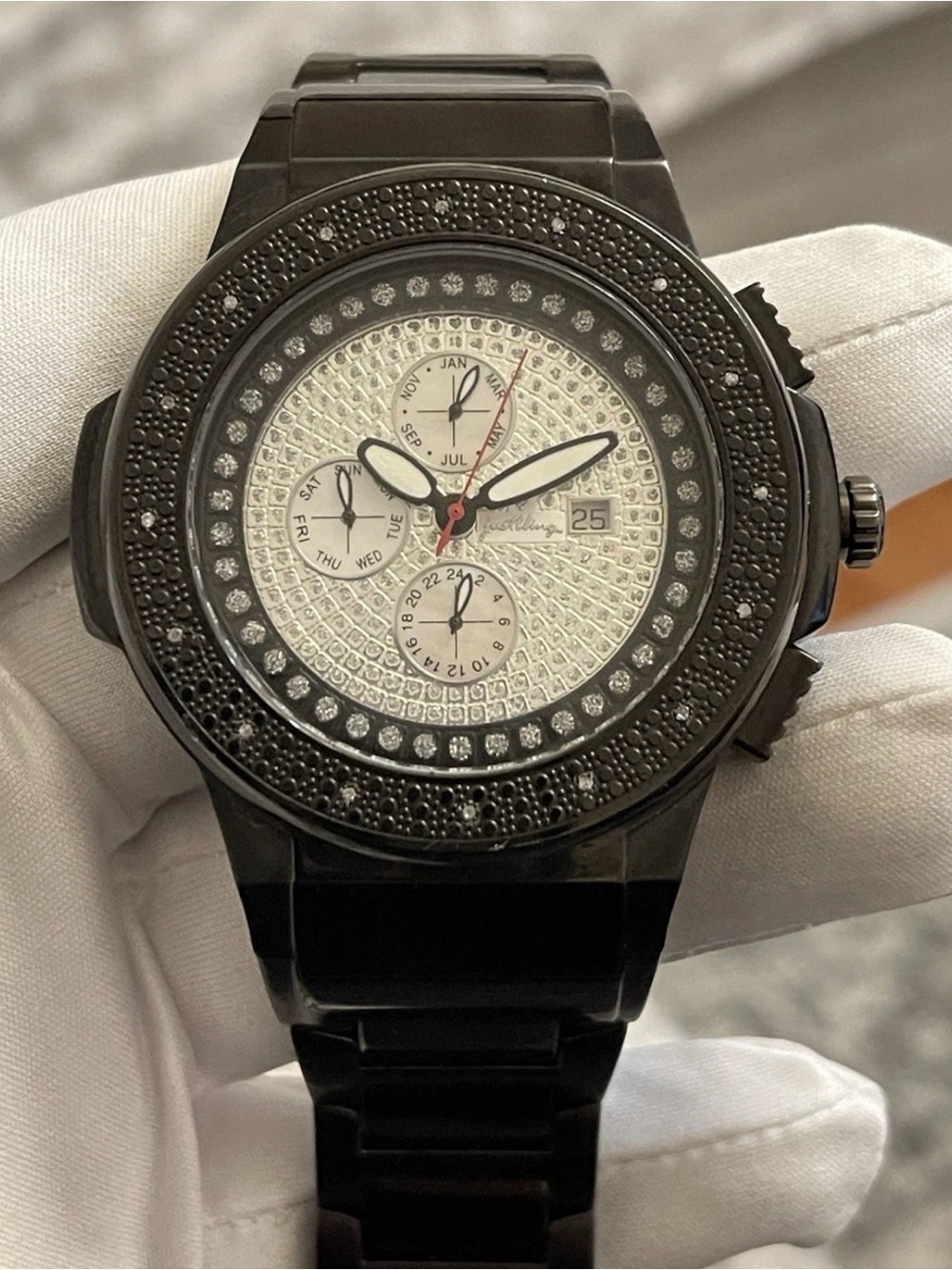 JBW Victory JB-6101 Chronograph Black Diamond 51mm Men’s Swiss Movement Watch
